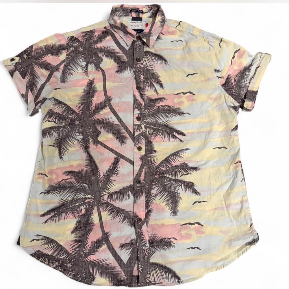 Denim & Flower Pastel Palm Print Men's Shirt
